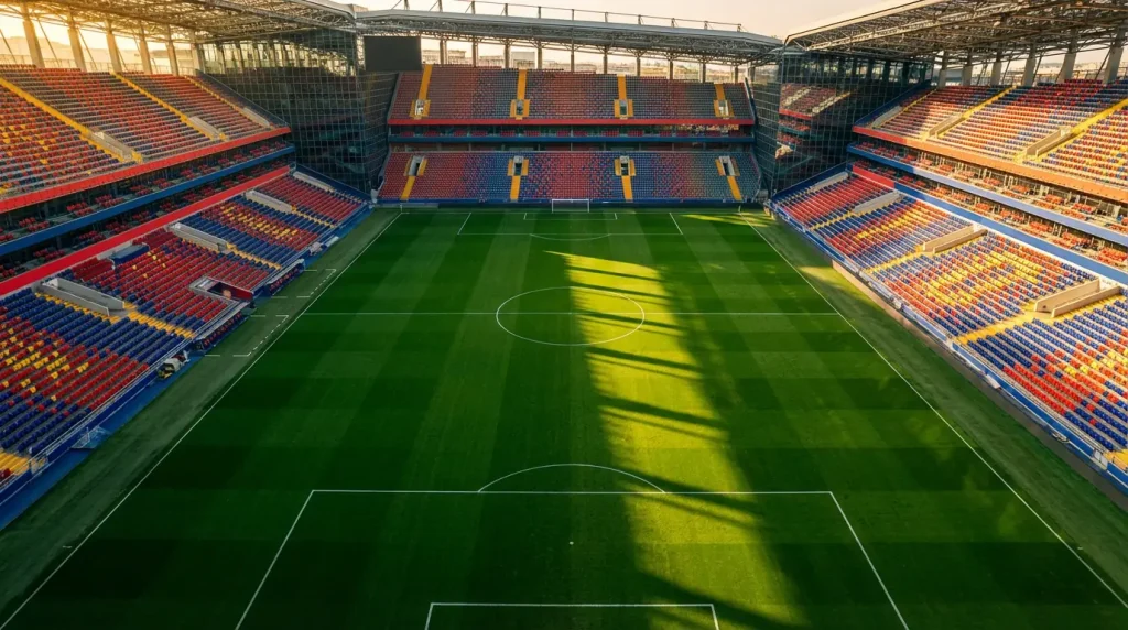 Pasaules kausa 2026 ceļvedis — stadions ar futbola laukumu un tribīnēm