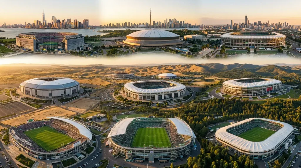 PK 2026 stadioni ASV, Meksikā un Kanādā — 16 norises vietas Pasaules kausa turnīram