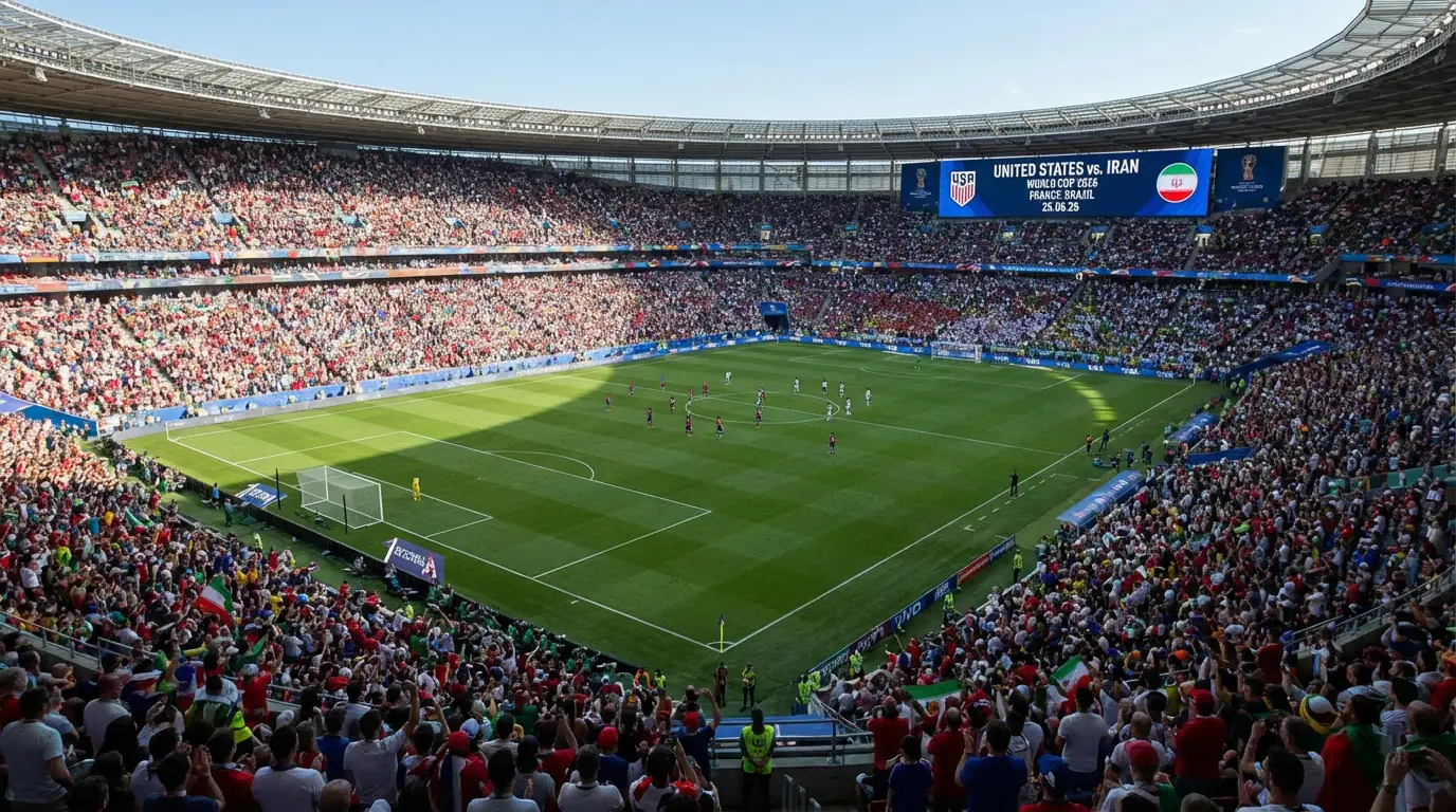 Futbola laukums ar 48 komandu karogiem PK 2026 turnīra jaunajā formātā